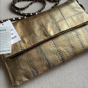 BEIRN | NWT | Handmade Genuine Water Snakeskin Clutch | Gold